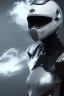 Placeholder: All Black racing suit AnnaSophia Robb, portrait, ghost mask, wearing high tech racing helmet, white smoke, dark, rage, sorrow, high definition, ultra 8 k, volumetric lighting, blue fire, fog