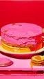 Placeholder: A pink sweet plain made out of cake and cookies painted by Andy Warhol