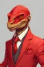 Placeholder: nervous salamander man dnd portrait anime style traveller clothes, red skin