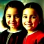 Placeholder: portrait of sisters Eira Santiago Arnau 10 year old and Dalia Santiago Arnau 6 year old by Velazquez,smiling, oil on canvas, cinematic composition, extreme detail,8k,fit full head inside picture,