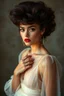 Placeholder: Retro Photograph 80's fashion style, hair style 80's of a 19 year old model with large hair poof, fashion editorial style for a sheer dress, artistic aesthetic, exploring avant garde poses, sheer beauty taken with a Nikon z8, photorealistic, high quality,8k