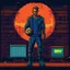 Placeholder: A pixel art cyberpunk version of the best football predictor master pundit master