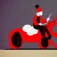 Placeholder: red samurai musician, riding a red rhino