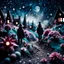 Placeholder: Detailed people, street made of modeling clay and felt, village, stars, galaxy and fog, planets, moon, volumetric light flowers, naïve, strong texture, extreme detail, Yves Tanguy, decal, rich moody colors, sparkles, Harry Potter, bokeh, odd, shot on Ilford