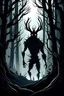 Placeholder: Illustrative shadow demon in dark a nordic forest. The demon is being shackled by branches from the trees