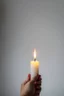 Placeholder: close up photography of female hands holding strong a very long burning wax candle, in a dark room, ambient occlusion, photorealistic