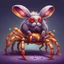 Placeholder: Bipedal creature resembling a Rabbit with brow-gray fur glowing yellow eyes red crab-like legs and a gold and purple crystal hermit crab shell in cartoon art style