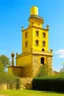 Placeholder: A yellow castle with a sun tower designed in Ica stones painted by Mark Rothko