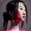 Placeholder: pretty Chinese cyber woman, cold ambient, latex, cables, purpurin, blood, black, gold, piercings, brown, decorative color feathers, circuits, neon style, a lot of led lights, fog, rain, vibrant color, highly detailed, art stations, concept art, smooth, unreal engine 5, god rays, ray tracing, RTX, lumen lighting, ultra detail, volumetric lighting, 3d, finely drawn, high definition, high resolution.