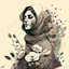 Placeholder: woman, life, freedom, Iran hand-drawn digital art, muted tones, flowers everywhere, REALISTIC