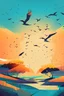 Placeholder: Landscape with birds flying on summer , abstract style