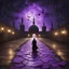 Placeholder: Hyper Realistic Sufi Whirling with Black, & Purple Islamic Sufi Rustic Grungy Stone-Path at rainy night