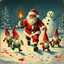 Placeholder: there is no kebabs at christmas, evil Santa, evil gnomes running around, staring flaming eyes, evil Rudolf, very big evil angry Frosty the snowman in background, kebabs and kebab, 1940 christmas postcard, blood stains, scared kerubs