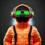 Placeholder: Bird toddler, smile, cyberpunk headphone, sunglass, gangsta neckless, full body, orange puffer jacket, tokio background, dramatic lighting, hyper realistic, unreal engine 5, 16k