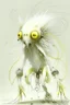 Placeholder: Artist Jean-Baptiste Monge style. A mechanical humanoid pale yellow filament-creature. White furry liquid tendrils. White eyes.