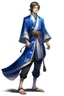 Placeholder: young human rogue in blue accented kimono full body