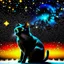 Placeholder: black cat on Halloween dancing with pumpkins in the photo of the starry sky