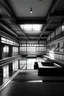 Placeholder: public Onsen large space , interior, manga style, black and white, Japanese culture