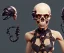 Placeholder: clamping a human skull, screw clamp, helmet, robotic, attached to body, running