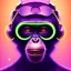 Placeholder: A beautiful portrait of a cyborg monkey purple neon color scheme, high key lighting, volumetric light high details psychedelic background