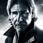 Placeholder: portrait of harrison ford as captain han solo, brown eyes, with realistic and extrem light and rough facial skin, cinematic lighting, photorealistic, volumetric light and shadow, hyper HD, octane render, unreal engine, insanely detailed and intricate, hyper-realistic, space background, watercolour on white paper