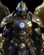 Placeholder: An armor made of a mixture of steel and leather, worn by a strong commander with magical power infinity gauntlet has six infinity stones And two big wings on his back