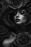 Placeholder: Close-up mage of a beautiful woman's face inside of a black rose, Smoky, 8k quality, extremely realistic, gothic, exceptional creation, fantastic, highly detailed