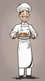 Placeholder: A design of a chef holding a dish in his hand in a professional manner, without the background, He smiles and closes one of his eyes, cute cartoon ,Only his upper body is shown