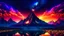 Placeholder: mountains, where you can see the fire and smell the smoke, galaxy, space, ethereal space, cosmos, water, panorama. Palace , Background: An otherworldly planet, bathed in the cold glow of distant stars. gloomy landscape with l dramatic hd highlights detailled