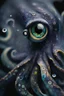 Placeholder: Black inky octopus with photorealistic eyes, Colored photo