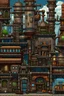 Placeholder: Pixel art computer game, defined pixels, 128 pixel high, steam punk town, detailed, lots of metal pipes