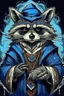 Placeholder: evil Raccoon wizard, in anime portrait art style