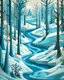 Placeholder: A grayish blue winter forest with a creek designed in Japanese origami painted by Wassily Kandinsky