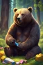 Placeholder: Bear eating honig and is in a wald and play fortnite and polar lichter