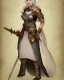 Placeholder: d&d character, female, cleric, cheerful, armor, white hair, gold eyes