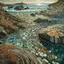 Placeholder: Pacific coastal tidal pools. Modifiers: fantastic view Ivan Bilibin patchwork minimalism Igor Dubovoy Yossi Kotler deeply saturated colour Alice Bailly Dramatic light and shadows mercury glass patina Svetlana Gadjieva Dark metallic tones, burnished patina clearly outlined linear forms with graceful curves Sweeping lines, bold shapes, abstracted v