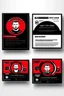 Placeholder: business card layout for a realistic gym instructor, red and black, vector art with gym machines, white background with email, address, phone number and Instagram icons