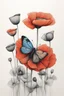 Placeholder: A colourful butterfly Minimalist ink pencil and charcoal drawing of poppies