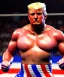 Placeholder: Realistic image of Donald trump wrestler, Mexican wrestling style, eye liner, red and blue breeches, glow us flag dress, suspenders, retro style, 80s, vibrant color, highly detailed, clean background, concept art, unreal engine 5, god rays, ray tracing, RTX, lumen lighting, ultra detail, volumetric lighting, 3d, finely drawn, high definition, high resolution.