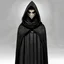 Placeholder: illustration {concept of art of a cloak made from black woolen fabric in a fantasy setting centered on a white background. the cloak is for a male and comes with a bandana mask and has a simple design} digital art, semi-realistic,