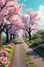 Placeholder: 3d holographic editorial photo, A beautiful fairytale landscape, detailed, trees and sakura flower blooming along a road , fantasy, colorful flowers, green grass, soft, pretty visuals, aesthetic, artstation, shadow effect, insanely detailed and intricate, photorealistic, highly detailed, artstation by wlop, by artgerm, art by tom bagshaw, atey ghailan, andrew atroshenko, stanley artgerm..