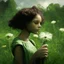 Placeholder: green dandelions and a girl