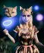 Placeholder: Ultra realistic photo, happy couple, blonde Alice woman and purple cat smoking a pipe + circus blue dress style + black headband with bow + old school body tattoo, smoke, marihuana garden, glow eyes, perfect iris, soft color, highly detailed, unreal engine 5, ray tracing, RTX, lumen lighting, ultra detail, volumetric lighting, high definition.