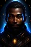 Placeholder: Generate a dungeons and dragons character portrait of the face of a male cleric of the night, human that looks like a black young man with beard. Has glowing eyes and is surrounded by holy night light . Realistic style, high res. No tatoo on the face