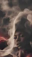 Placeholder: beautiful black women in red Smokey ethereal, heavenly background