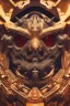 Placeholder: Furious rage, samurai warrior mask, close-up, macro lens, centered camera, intricate details, small minutiae, tiny features, particulars, colorful, 8k, least ambient occlusion, volumetric lighting,