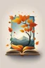 Placeholder: square logo , landscape with leaf fall, flying leaves in the book