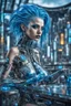 Placeholder: A beautyful biomechanical woman with tranparent glass body and blue hair, sitting in the cyberpunk rooftop bar in futuristic city, intricate details, HDR, beautifully shot, hyperrealistic, sharp focus, 64 megapixels, perfect composition, high contrast, cinematic