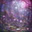 Placeholder: magical forest with sparkle and jewel butterflies and blue big flowers and pink mushrooms waterfall sky