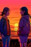 Placeholder: gün batımını izleyen 2 kız 2D biraz daha detaylı daha fazla detay ve 2d yüzleri hafif görünüyor yüzleri görünüyor farklı bir tarzda detaylı farklı ve detaylı kıyafetler kıyafetler düzgün olsun ve hava soğuk farklı bir tarz Farklı bir tarz ve neon farklı bir poz